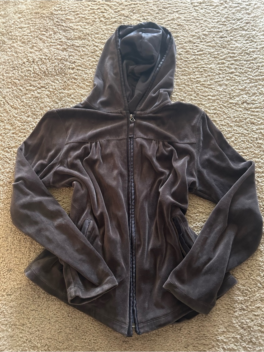 Y2K Velour and Satin Charter Club Grey Hooded Zip-Up Bomber Jacket